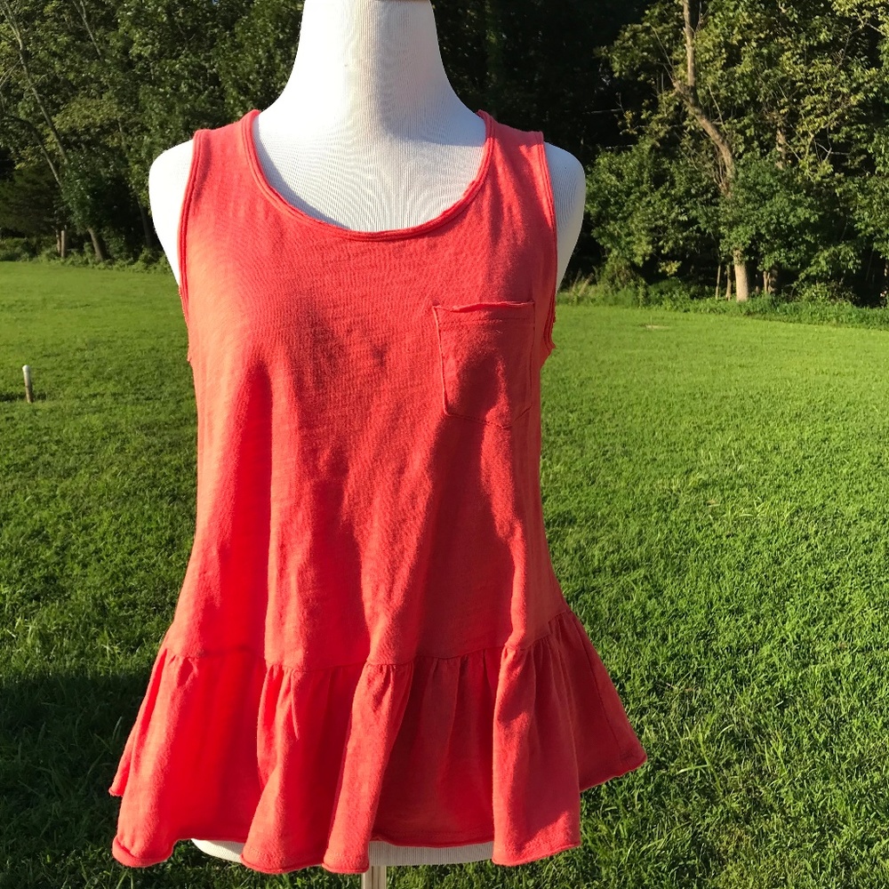 Anthropologie Eri & Ali Coral Peplum Pocket Tank